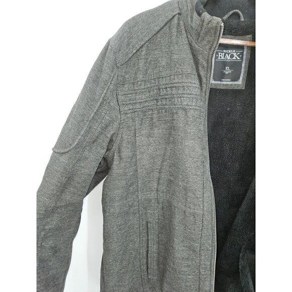 Buckle Black Mens XL Coat Bomber Zip Up Grey Space Dye Pockets Sherpa Lined Logo - Picture 3 of 12
